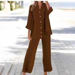 Brooks Brothers Brown Wide Leg Jumpsuit